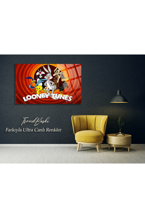 Looney Tunes Karakterleri 4Mm Kırılmaz Temperli Yüksek Çözünürlüklü Cam Tablo