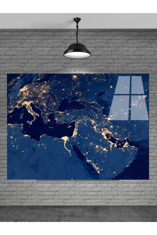 Gece Dünya Haritası Cam Tablo