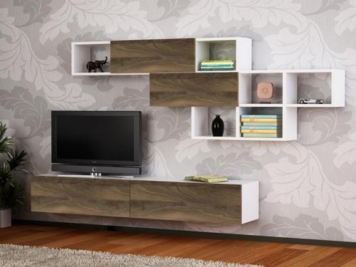 Aristo Duvar Raflı Tv ünitesi Beyaz-Ceviz