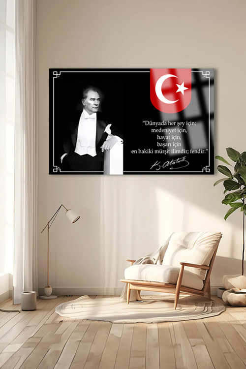 Atatürk Yatay Tablo Atatürk Bilim Ve Eğitim Kırılmaz Lüks Cam Tablo Of İş Yeri Hediyesi Cam Tablo