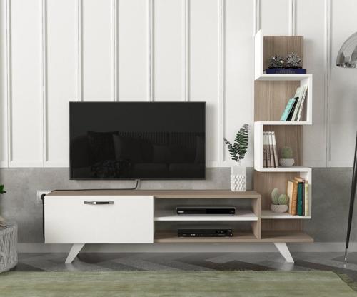 Ceren Kitaplıklı Tv Ünitesi Beyaz-Cordoba