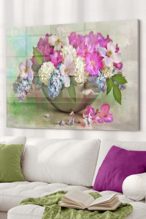 Vazo Ve Çiçek | Çiçek Temalı Cam Tablo | Dekoratif Cam Tablo | 50X70 Cm