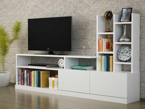 Dolunay Kitaplıklı Tv Ünitesi Beyaz