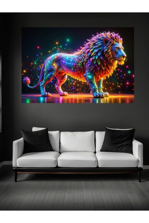 Neon Aslan Cam Tablo Ev Dekorasyon Balkon Dekorasyonu Dekoratif Duvar Tablo Mutfak Tablo