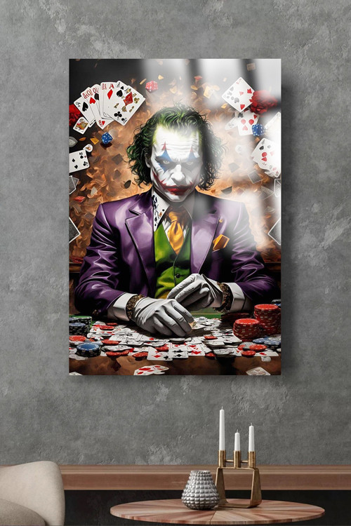 Joker Harika Kartlı Tasarım Kırılmaz Lüks Cam Tablo Ultra Canlı Renkler Ev İş Yeri Ofis Hediyesi