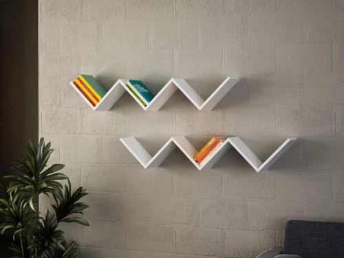 Zig Zag Kitaplık Beyaz