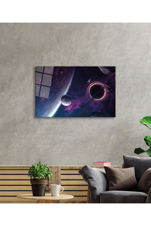 Uzay Gezegen Yıldız Ve Astronot Cam Tablo Darbelere Dayanıklı Kırılmaz Temperli