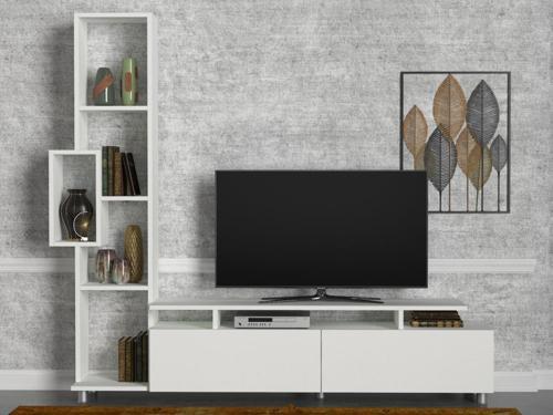 Tulip Kitaplıklı Tv Ünitesi Beyaz