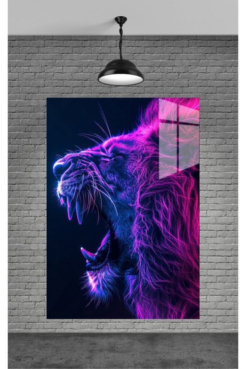 Neon Aslan Cam Tablo Ev Dekorasyon Balkon Dekorasyonu Dekoratif Duvar Tablo Mutfak Tablo