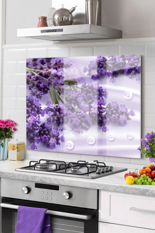 Premium Mutfak Cam Ocak Arkası Koruyucu Tezgah Ankastre Arkası Koruyucu 50X76Cm | Çiçek