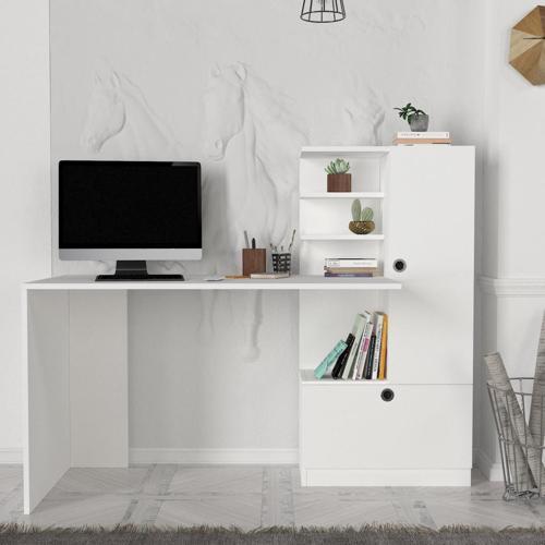 Merinos Kitaplıklı Çalışma Masası Beyaz