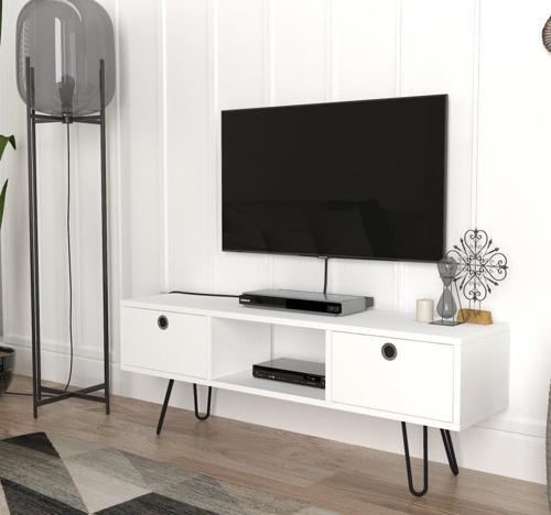 Moda Metal Ayaklı Tv Ünitesi Beyaz