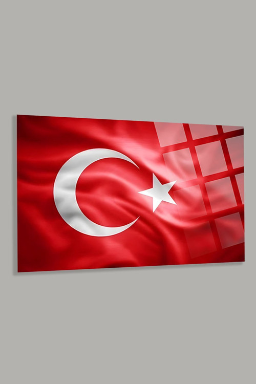 Türk Bayrağı 3 Ev Ofis Okul İçin 4Mm Kırılmaz Temperli Yüksek Çözünürlüklü Cam Tablo