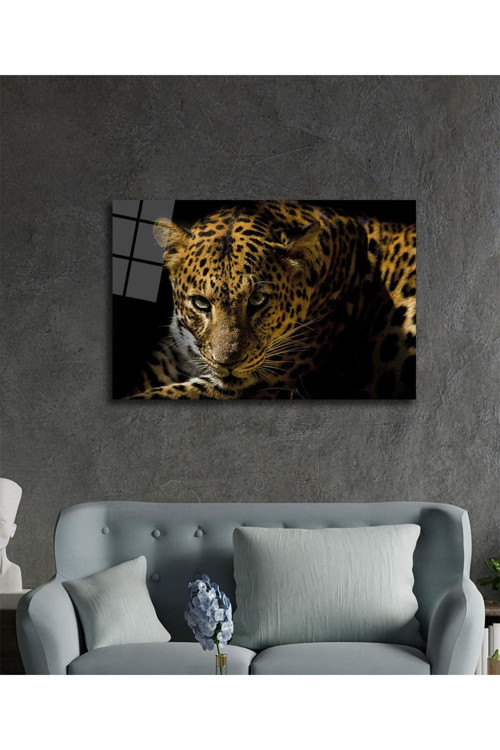 Leopar Hayvan Portresi Cam Tablo Darbelere Dayanıklı Kırılmaz Temperli