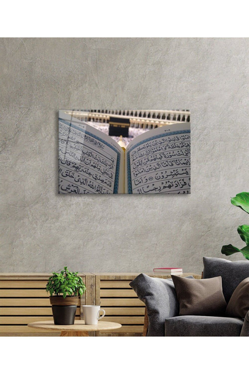 Kuran-I Kerim Kabe Kutsal Topraklar Dini İslami Cam Tablo Temperli Ve Rodajlı Dayanıklı Cam