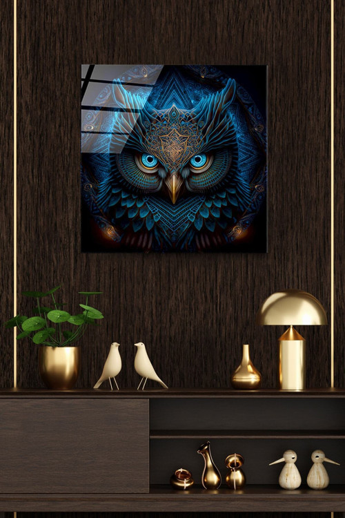 Blue Owl Cam Tablo Dekoratif Cam Tablo
