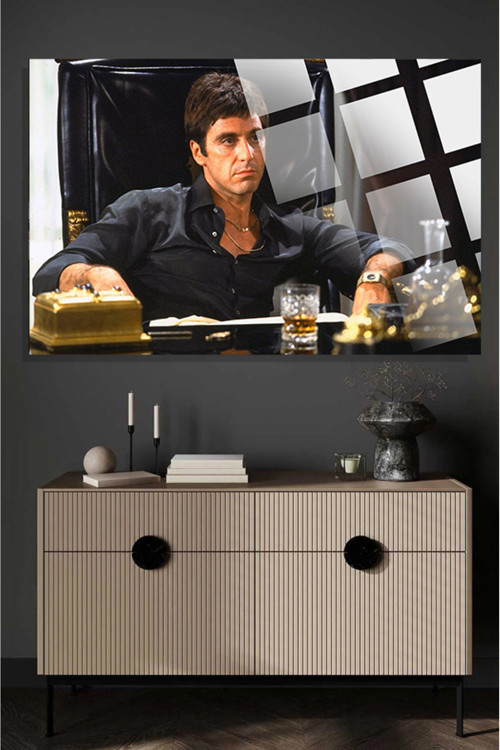 Tony Montana 4Mm Lüks Kırılmaz Temperli Yüksek Çözünürlüklü Cam Tablo