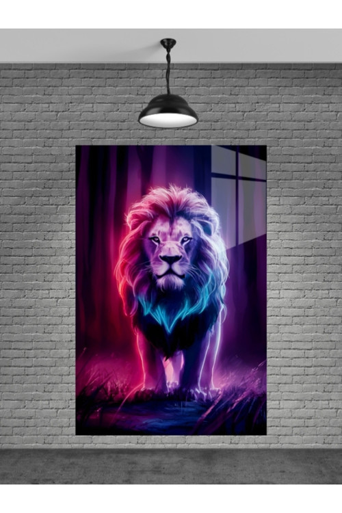 Neon Aslan Cam Tablo Ev Dekorasyon Balkon Dekorasyonu Dekoratif Duvar Tablo Mutfak Tablo