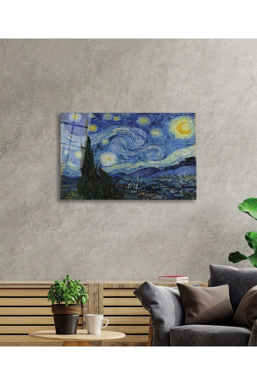 Vincent Van Gogh Yıldızlı Gece Starry Night Sanat Cam Tablo Temperli Rodajlı Dayanıklı Cam