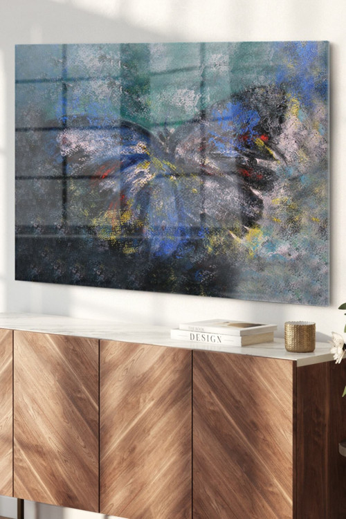Renkli Kelebek Çizimi |Hayvan Temalı Cam Tablo | Dekoratif Cam Tablo | 50X70 Cm