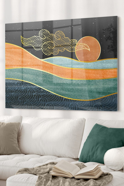 Güneş Ve Deniz Soyut Çalışma | Soyut Temalı Cam Tablo | 50X70 Cm