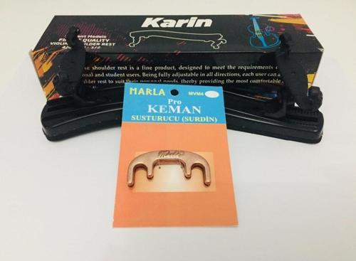 Keman Yastık (2/4-3/4-4/4) + Marla Eskitme Renk Metal Keman Susturucusu Seti