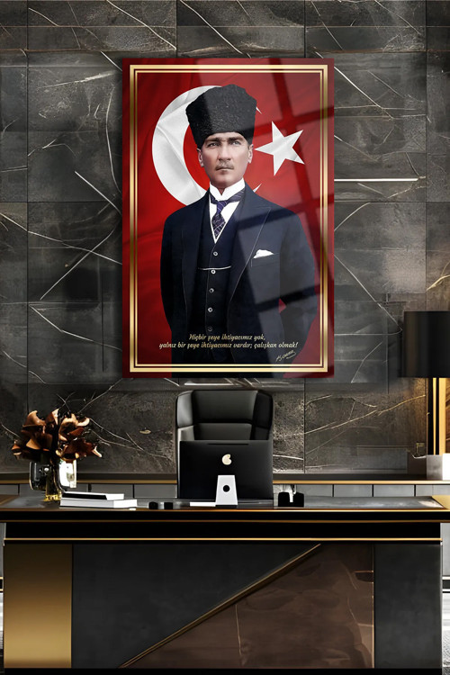 Atatürk Kırılmaz Lüks Cam Tablo Ofis İçin Ofis Hediyesi İş Yeri Hediyelik Tablo