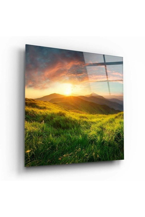 Dağ Manzara Cam Tablo No:1003 | Hediyelik Dekoratif Ofis Mutfak