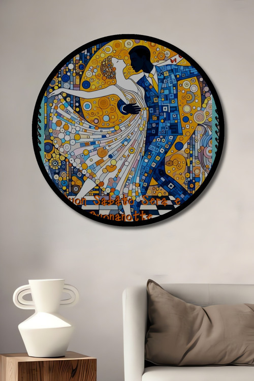 Çerçeve Görünümlü Modern Sanat Sulu Boya Görünümlü Ahşap Tablo Yuvarlak Duvar Tablosu