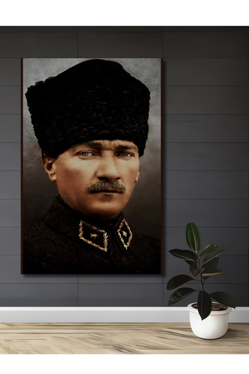 Mustafa Kemal Atatürk Yağlı Boya Görünümlü Dekoratif Ahşap Ev Antre Salon Ofis Mutfak Tablo