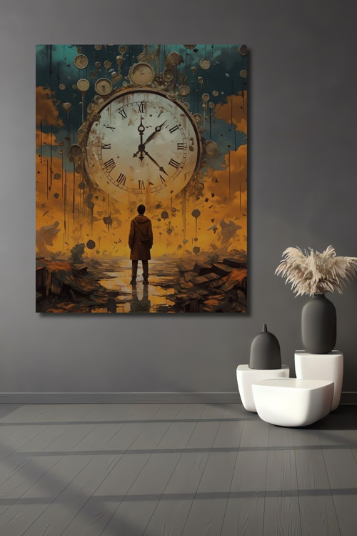 Kıyamet Sonrası Zamanın Dansı Yağlı Boya Görünümlü Soyut Sanat Ahşap Dekoratif Ev Antre Salon Tablo