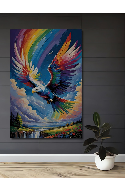 Gökkuşağı Kanatlı Kartal Sulu Boya Görünümlü Modern Sanat Ahşap Dekoratif Ev Antre Salon Tablo