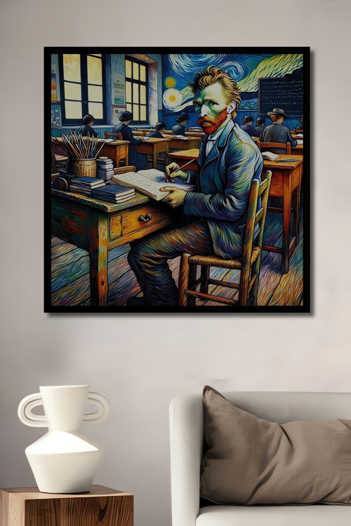 Çerçeve Görünümlü Vincent Van Gogh Sınıfta Yağlı Boya Görünümlü Sanat Tablosu