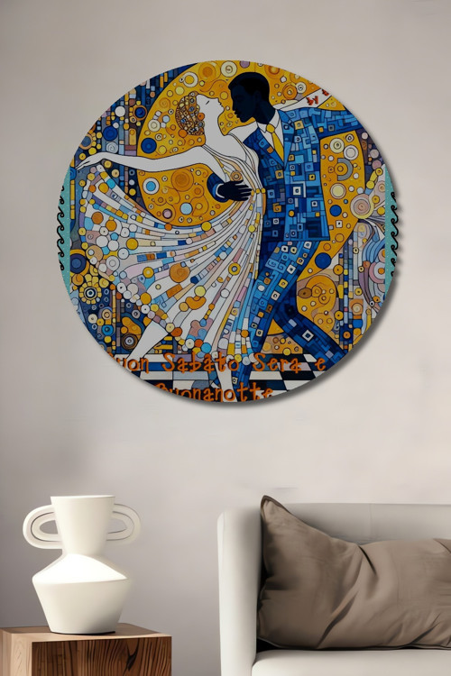 Modern Sanat Sulu Boya Görünümlü Ahşap Tablo Yuvarlak Duvar Tablosu