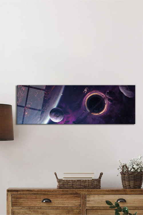 Uzay Ve Gezegenler Astronot Manzarası Panorama Cam Tablo Darbelere Dayanıklı Kırılmaz Temperli