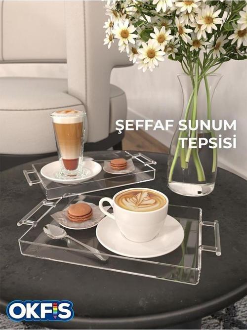 Şeffaf Kulplu Pleksi Sunum Tepsisi 14x22 Cm Servis Tepsisi 1 Adet