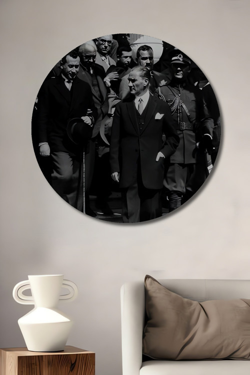 Mustafa Kemal Atatürk Tarihi An Ahşap Dekoratif Tablo Yuvarlak Duvar Tablosu