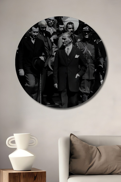 Mustafa Kemal Atatürk Tarihi An Ahşap Dekoratif Tablo Yuvarlak Duvar Tablosu