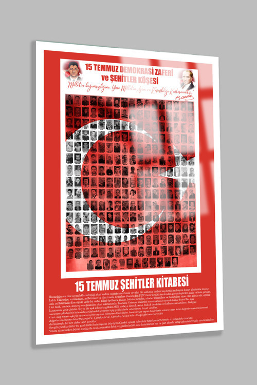 15 Tembuz Şehitler Kitabesi Kırılmaz Lüks Cam Tablo Okula Özel Tablo İş Yeri Hediyesi
