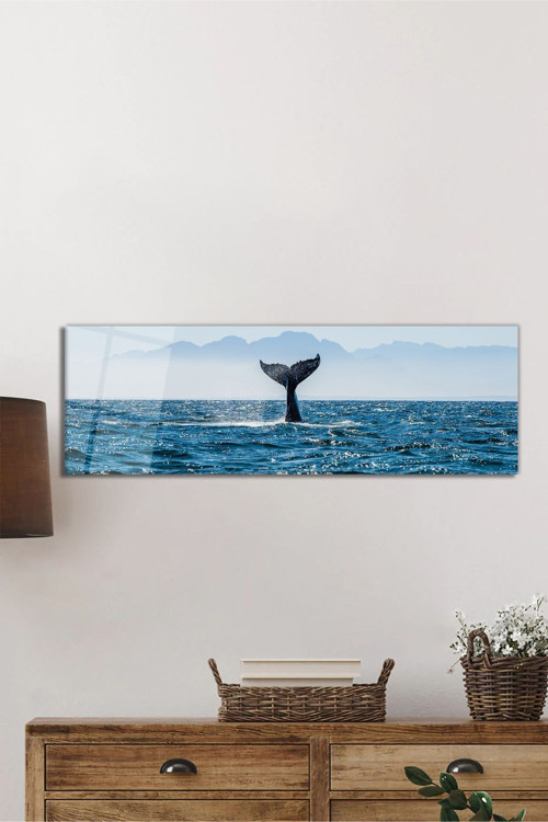 Mavi Deniz Balina Manzara Panorama Cam Tablo Darbelere Dayanıklı Kırılmaz Temperli