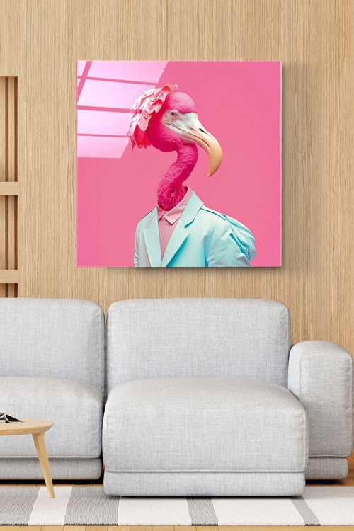 Flamingo Portre Cam Tablo Dekoratif Cam Tablo