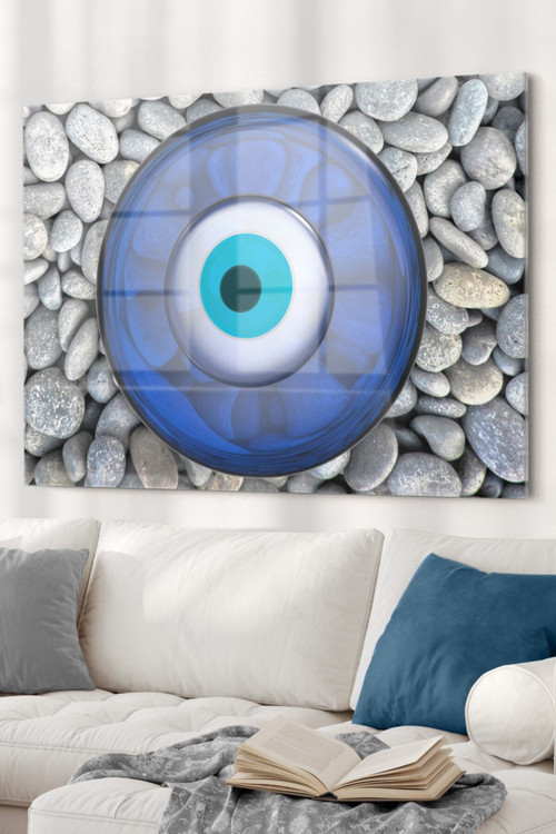 Çakış Taşları Ve Nazar Boncuğu | Spiritüel Temalı Cam Tablo | 50X70 Cm
