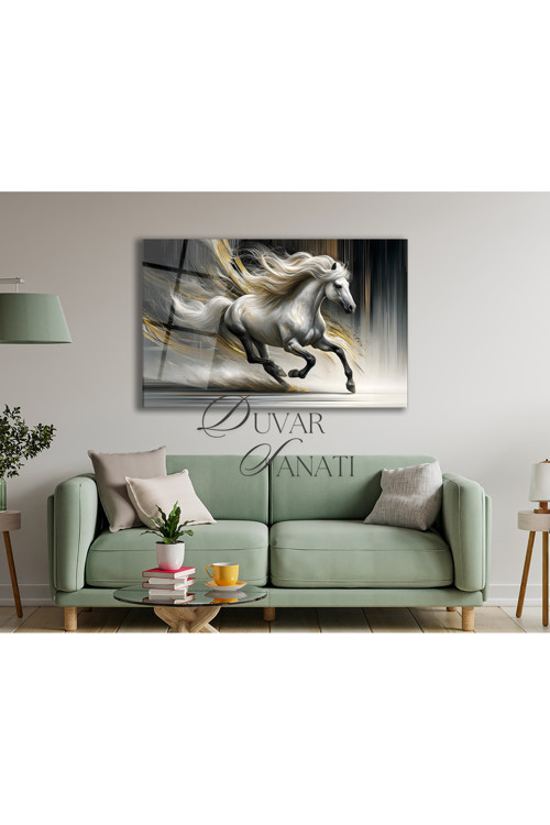 Soyut Vahşi At Yatay Cam Tablo Modern Ev Ofis Salon Duvar Dekoru Hediyelik Büyük Tablo Dekor
