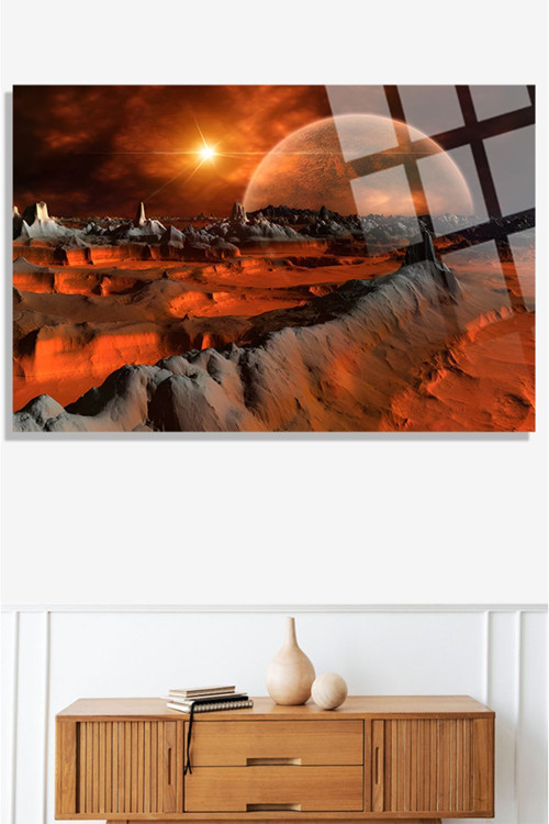 Mars Manzarası Cam Tablo Ev Ve Ofis Hediyesi Yüksek Çözünürlüklü 4Mm Lüks Tablo