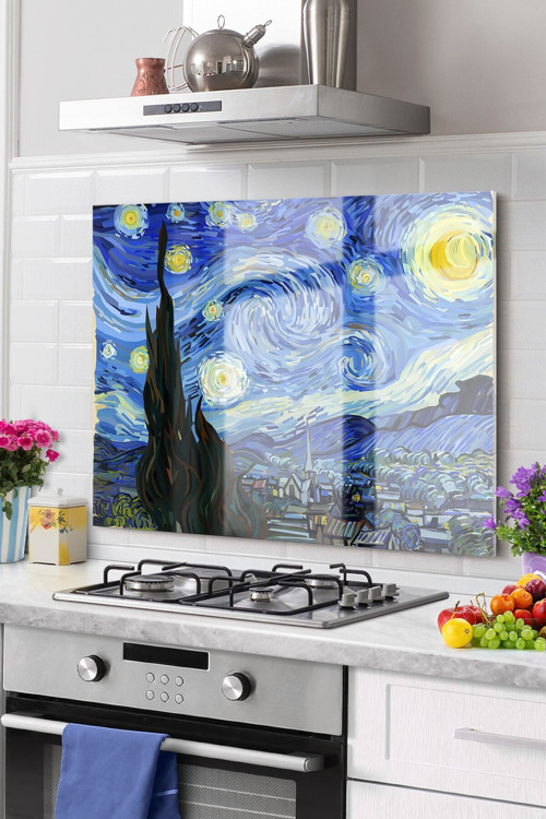 Premium Mutfak Cam Ocak Arkası Koruyucu Tezgah Ankastre Arkası Koruyucu | Sanat Mor