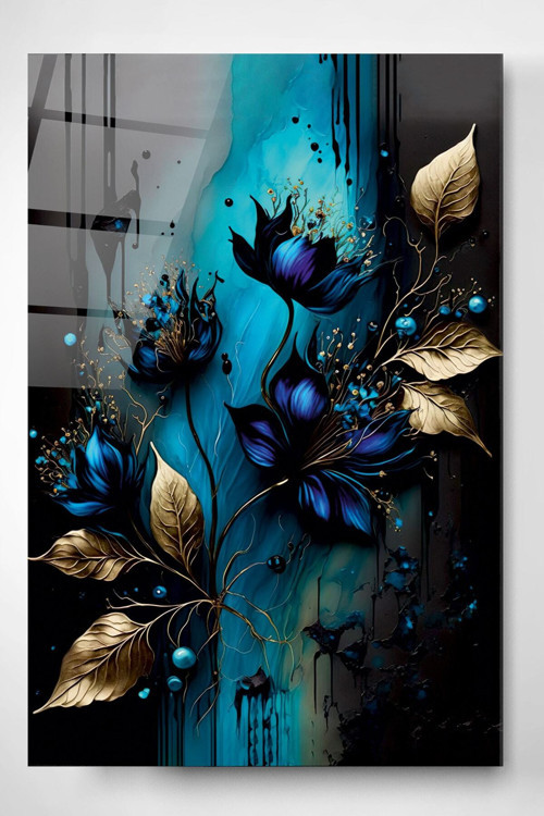 Abstract Flowers Cam Tablo Dekoratif Cam Tablo