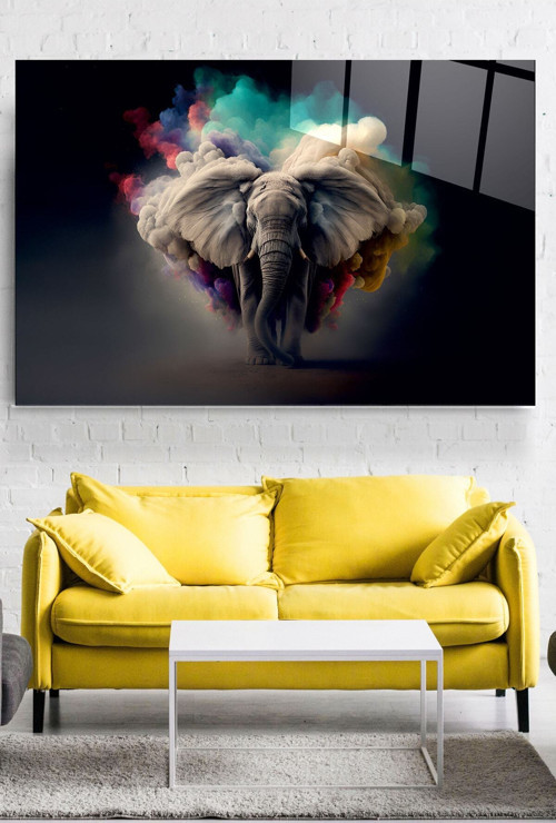 Colorful Elephant Cam Tablo Dekoratif Cam Tablo