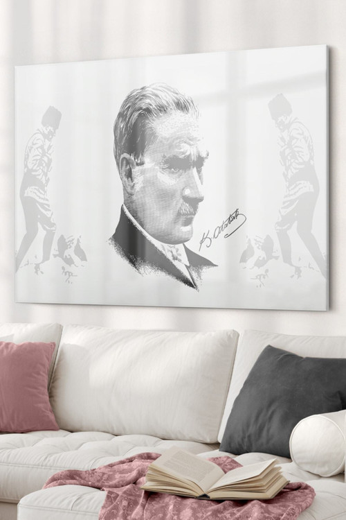 Atatürk | Atatürk Temalı Temalı Modern Uv Dijital Baskı Dekoratif Cam Tablo | 50X70 Cm