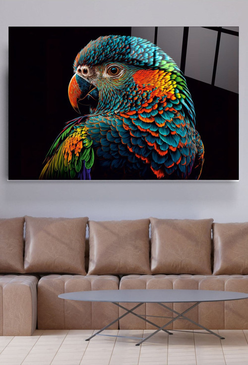 Colorful Feathered Bird Cam Tablo Dekoratif Cam Tablo