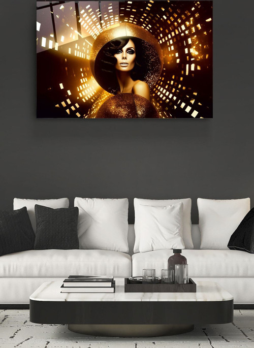 Gold Woman Cam Tablo Dekoratif Cam Tablo